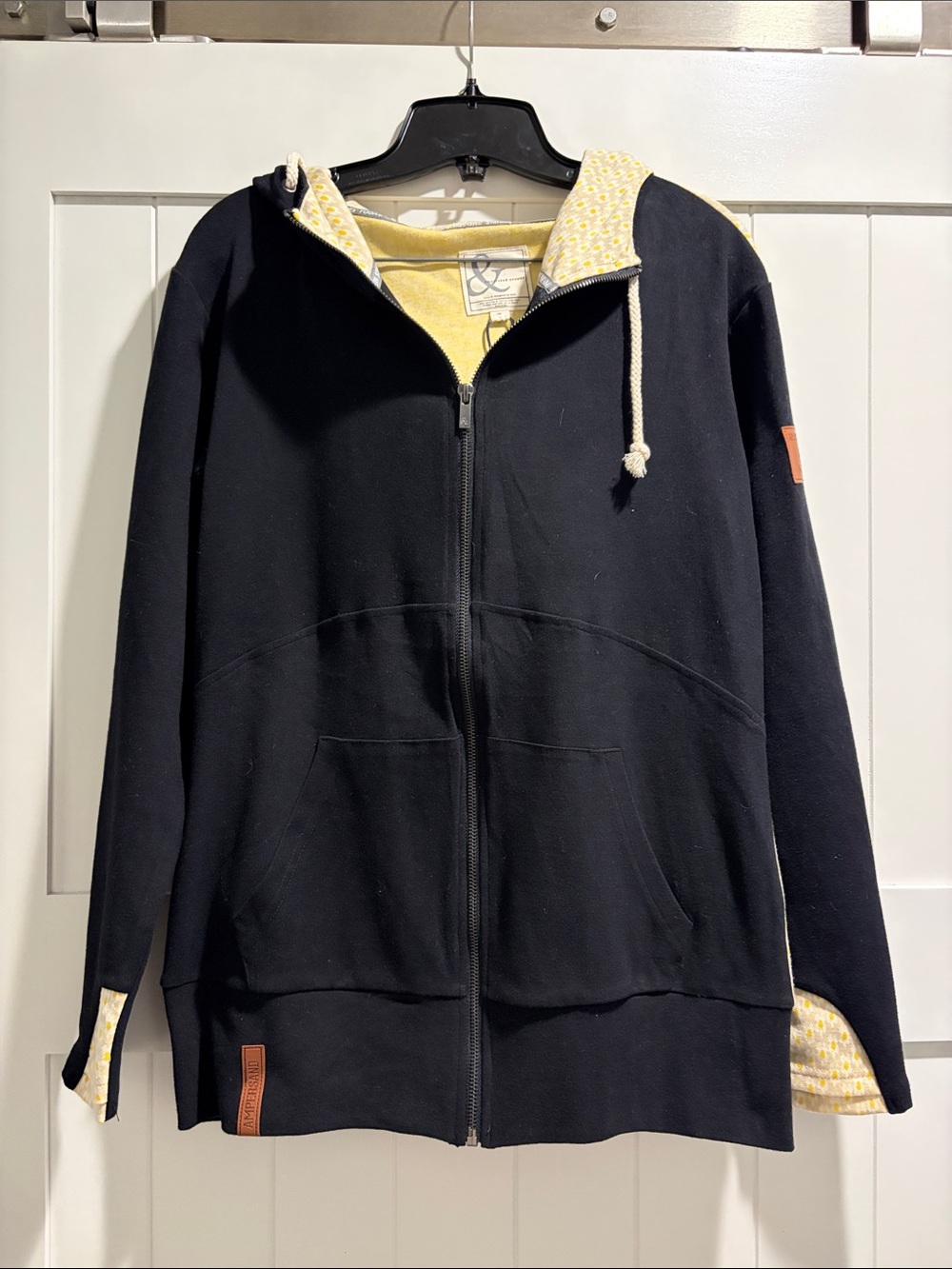 AMPERSAND AVE Black Zip Hoodie with Yellow Lined Hood